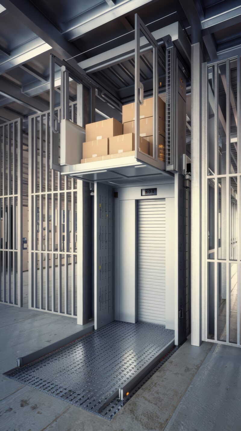 cargo-elevator-with-cardboard-boxes-open-cabin-service-lift-with-closed-doors-hallway-bui